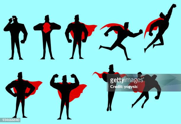 vector superhero silhouette set - strength icon stock illustrations
