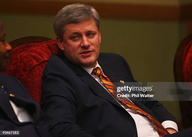 Canadian Prime Minister Stephen Harper during the third retreat session on the second day of the Commonwealth Heads of Government Meeting at the...
