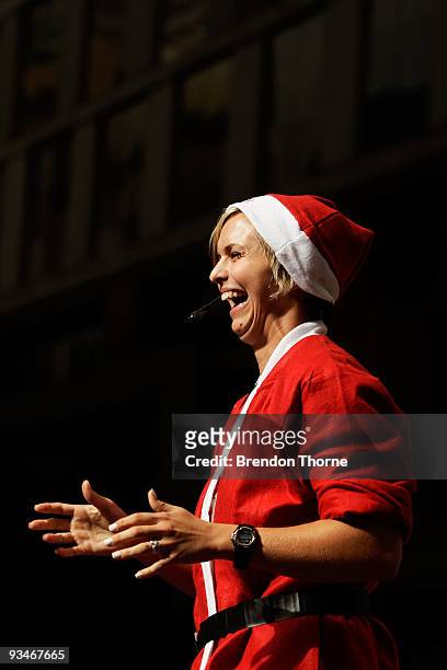 Libby Trickett warms up the crowd during the Variety Santa Fun Run at Australia Square on November 29, 2009 in Sydney, Australia. Approximately 2000...