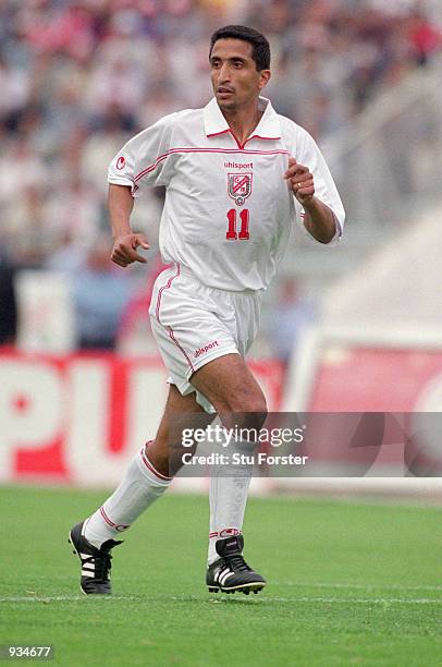 Adel Selimi of Tunisia in action during the World Cup 2002 Group D Qualifying match against Ivory Coast played at the El Menzah Stadium, in Tunis,...