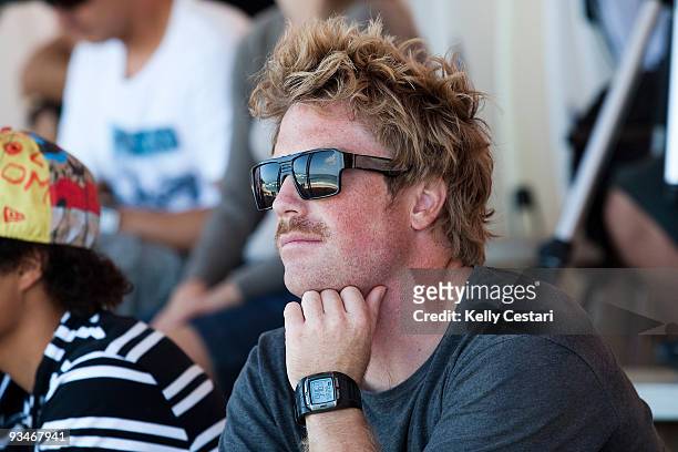 Nic Muscroft of Hawaii sports a moustache in honor of Mouvember while watching the O'Neill World Cup of Surfing on November 28, 2009 in Sunset Beach,...