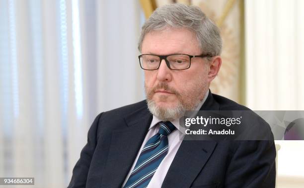 Grigory Yavlinsky, presidential candidate from the Yabloko Party, seen ahead of a meeting of Russia's President Vladimir Putin with candidates in the...