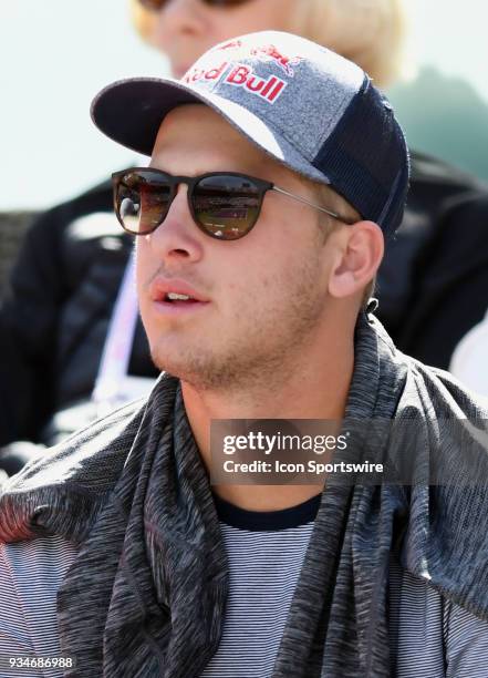 Los Angeles Rams quarterback Jarrod Goff in the stands during the Naomi Osaka vs Daria Kasatkina WTA finals match played during the 2018 BNP Paribas...