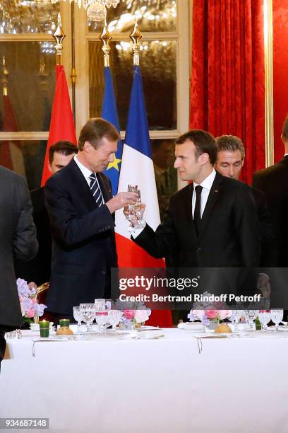 Grand-Duc Henri of Luxembourg and French President Emmanuel Macron attend the State Visit in France of Grand-Duc Henri and Grande-Duchesse Maria...