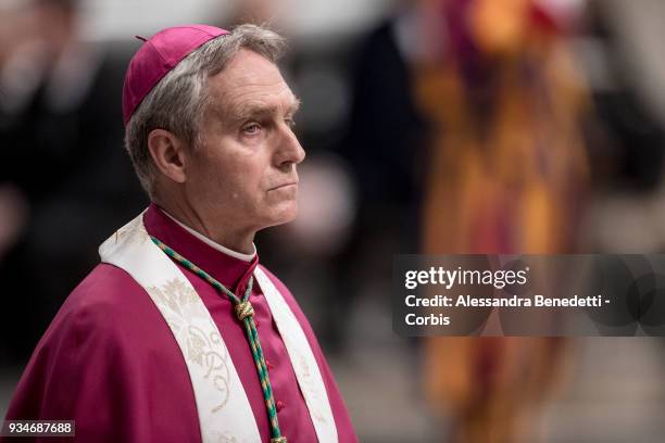 Georg Ganswein, Prefect of the Papal Household during a mass lead by Pope Francis lcelebrating the feast of Saint Joseph and episcopal ordinations at...