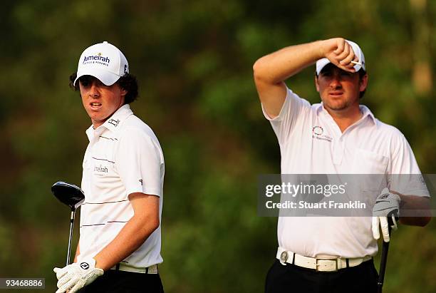 Rory McIlroy and Graeme McDowell of Ireland on the 16th hole during Fourball on the third day of the Omega Mission Hills World Cup on the Olazabal...