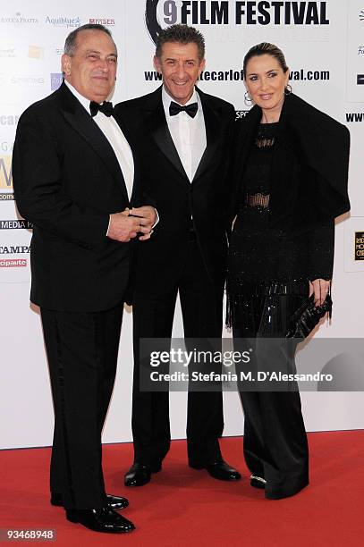 Giancarlo Abete, Ezio Greggio and Desiree Colapietro Petrini attend 2009 Monte-Carlo Film Comedy Festival Cocktail Party at Grimaldi Forum on...