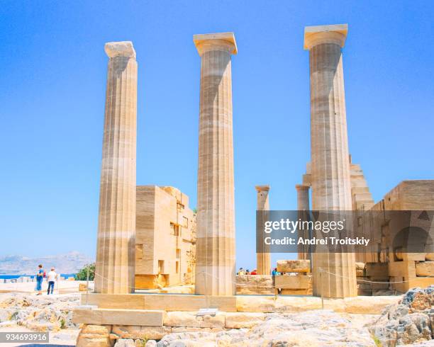 ruins of acropolis of lindos, rhodes, dodecanese islands, greek islands, greece - rhodes ストックフォトと画像