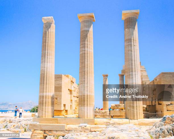 ruins of acropolis of lindos, rhodes, dodecanese islands, greek islands, greece - rhodes,_new_south_wales stock pictures, royalty-free photos & images