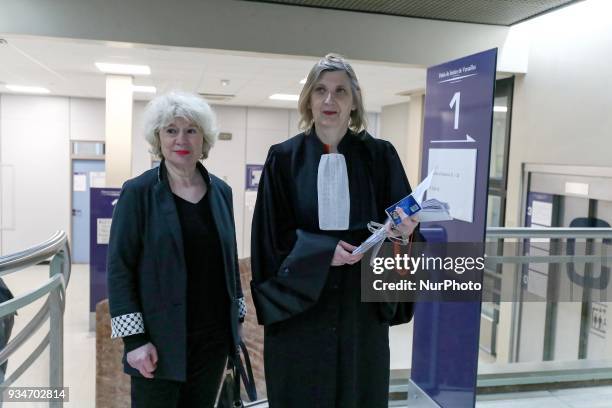 French political activist Olivia Zemor accompanied by his lawyer waits in the court of Versailles, near Paris on March 19, 2018. O. Zemor is the...