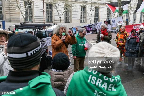 Spokesman of the association « Droit Devant » Jean-Claude Amara speaks during a demonstration on March 19 in front of the court of Versailles, near...