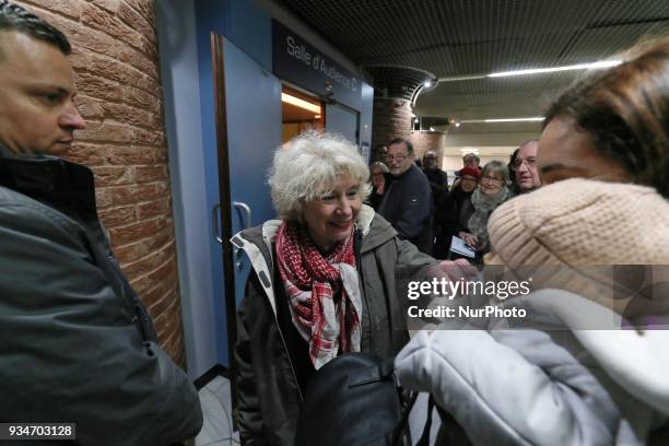 French political activist Olivia Zemor waits in the court of Versailles, near Paris on March 19, 2018. Zemor is the co-founder and leader of CAPJO ,...