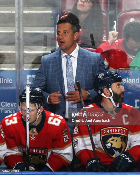 Florida Panthers Head coach Bob Boughner of the Florida Panthers looks on during third period action against the Edmonton Oilers at the BB&T Center...