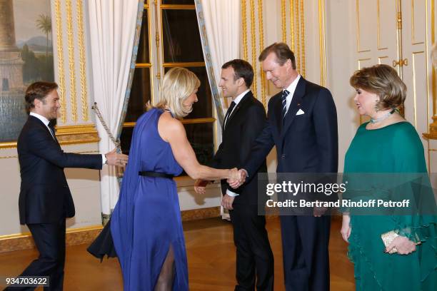 French President Emmanuel Macron, LL.AA.RR. Grand-Duc Henri of Luxembourg and Grande-Duchesse Maria Teresa of Luxembourg with Bruno Capucon and...