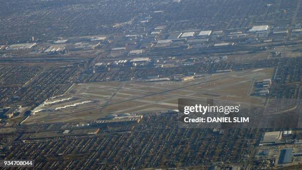 Aerial view of Chicago's Midway International Airport on March 14, 2018 / AFP PHOTO / Daniel SLIM
