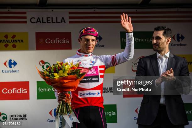 Wilmar A. Of MANZANA POSTOBON TEAM celebrating his mountain maillot during the 98th Volta Ciclista a Catalunya 2018 / Stage 1 Calella - Calella of...