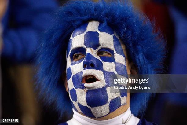 Kentucky Wildcats fan is pictured during the SEC game against the Tennessee Volunteers at Commonwealth Stadium on November 28, 2009 in Lexington,...