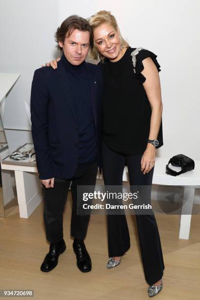 Christopher Kane and Nadja Swarovski attend Atelier Swarovski 10th Anniversary Book Launch at Phillips Gallery on March 19, 2018 in London, England.