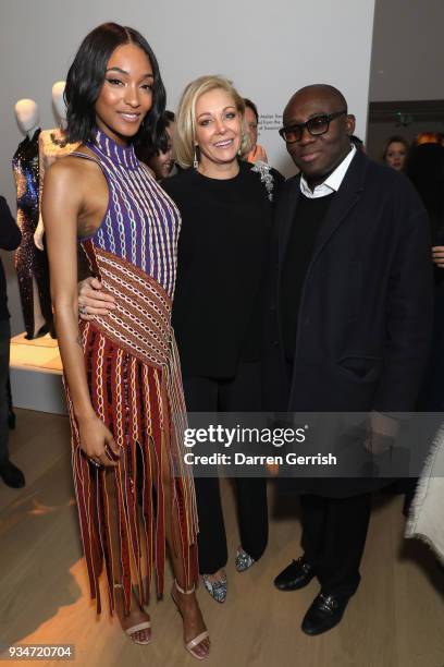 Jourdan Dunn, Nadja Swarovski and Edward Enninful attend Atelier Swarovski 10th Anniversary Book Launch at Phillips Gallery on March 19, 2018 in...