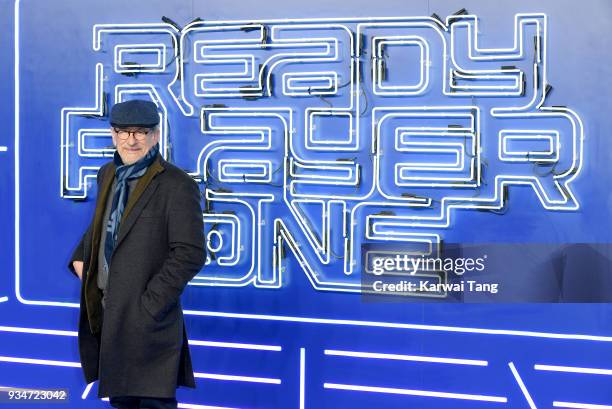 Steven Spielberg attends the European Premiere of 'Ready Player One' at Vue West End on March 19, 2018 in London, England.