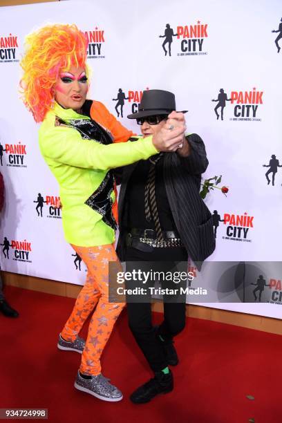 Udo Lindenberg and Olivia Jones during the opening of the 'Udo Lindenberg Experience - Panik City' on the Reeperbahn on March 19, 2018 in Hamburg,...