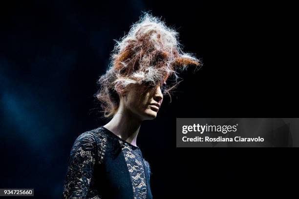 Model is seen during SCHWARZKOPF PROFESSIONAL Trend Preview Spring - Summer 2018 show during On Hair Collection at BolognaFiere Exhibition Centre on...