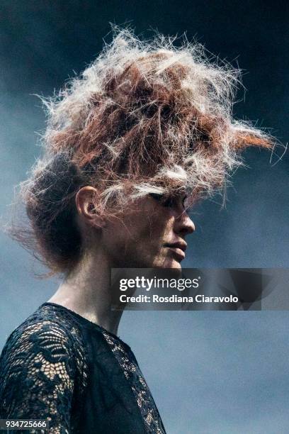 Model is seen during SCHWARZKOPF PROFESSIONAL Trend Preview Spring - Summer 2018 show during On Hair Collection at BolognaFiere Exhibition Centre on...