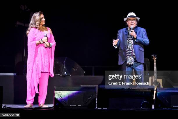 Singer Romina Power and Al Bano perform live on stage during a concert at the Mercedes-Benz Arena on March 19, 2018 in Berlin, Germany.