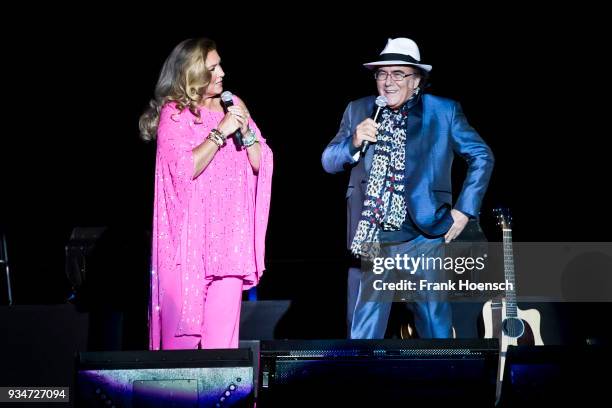 Singer Romina Power and Al Bano perform live on stage during a concert at the Mercedes-Benz Arena on March 19, 2018 in Berlin, Germany.
