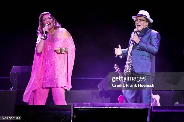 Singer Romina Power and Al Bano perform live on stage during a concert at the Mercedes-Benz Arena on March 19, 2018 in Berlin, Germany.