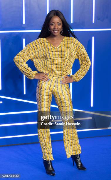 Odudu attends the European Premiere of 'Ready Player One' at Vue West End on March 19, 2018 in London, England.