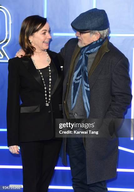 Kristie Macosko Krieger and Steven Spielberg attend the European Premiere of 'Ready Player One' at Vue West End on March 19, 2018 in London, England.