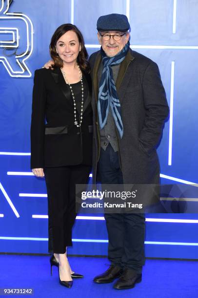 Kristie Macosko Krieger and Steven Spielberg attend the European Premiere of 'Ready Player One' at Vue West End on March 19, 2018 in London, England.
