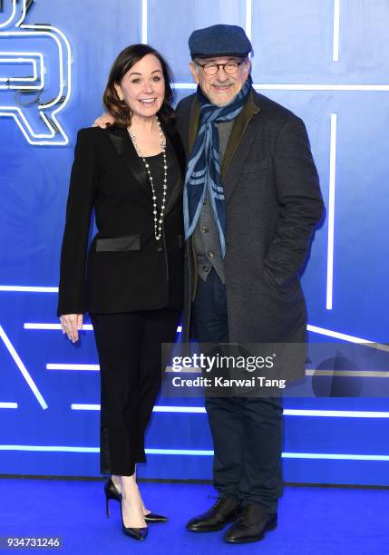 Kristie Macosko Krieger and Steven Spielberg attend the European Premiere of 'Ready Player One' at Vue West End on March 19, 2018 in London, England.