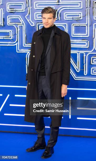 Toby Huntington-Whiteley attends the European Premiere of 'Ready Player One' at Vue West End on March 19, 2018 in London, England.