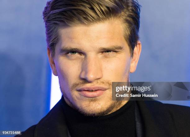 Toby Huntington-Whiteley attends the European Premiere of 'Ready Player One' at Vue West End on March 19, 2018 in London, England.