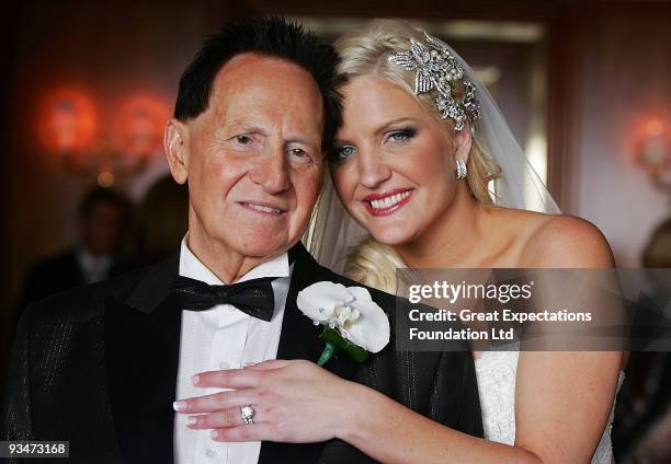 Bride Brynne Gordon and groom Geoffrey Edelsten pose for a photograph after the wedding of Geoffrey Edelsten and Brynne Gordon at Crown Palladium on...