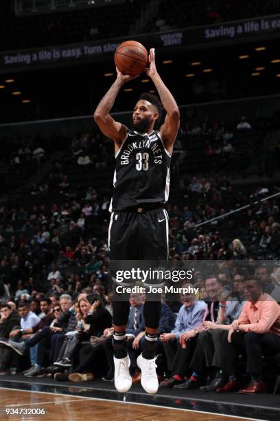 Allen Crabbe of the Brooklyn Nets shoots the ball against the Memphis Grizzlies on March 19, 2018 at Barclays Center in Brooklyn, New York. NOTE TO...