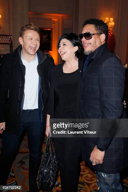 Guest, Singer Liane Foly and Actor JoeyStarr attend " Les Stethos D'Or 2018" Gala at Four Seasons Hotel George V on March 19, 2018 in Paris, France.
