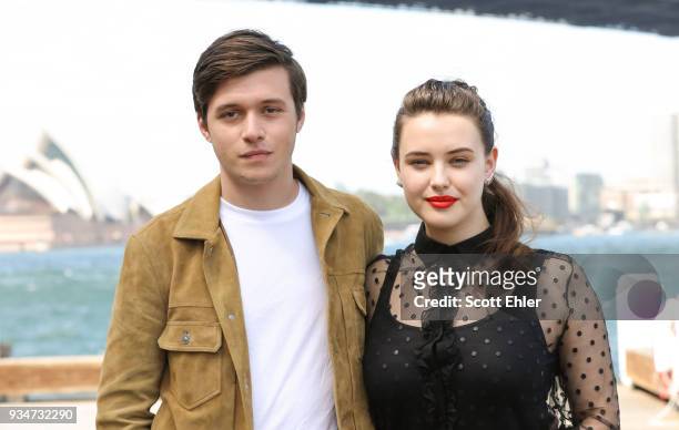 Nick Robinson and Katherine Langford attend a photo call for Love, Simon on March 20, 2018 in Sydney, Australia.