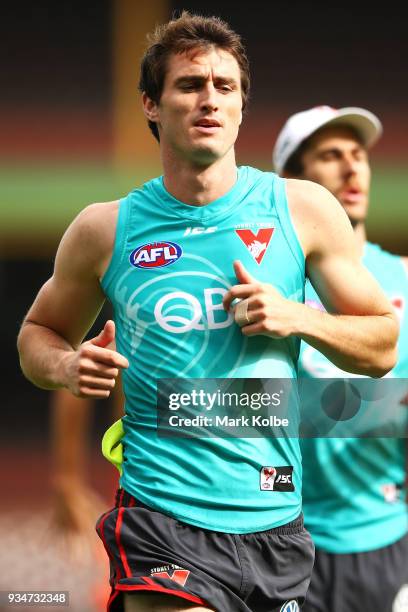 Dean Towers runs during a Sydney Swans AFL training session at Sydney Cricket Ground on March 20, 2018 in Sydney, Australia.