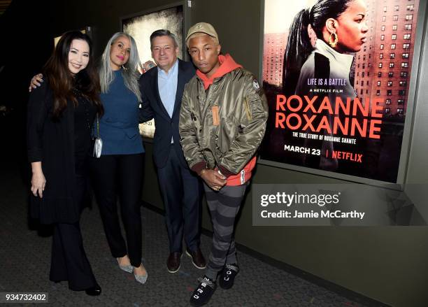 Nina Yang Bongiovi, Mimi Valdes, Ted Sarandos, and Pharrell Williams attend a special screening of the Netflix film "Roxanne Roxanne" at the SVA...