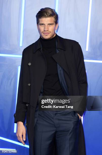 Toby Huntington Whiteley attends the European Premiere of 'Ready Player One' at Vue West End on March 19, 2018 in London, England.