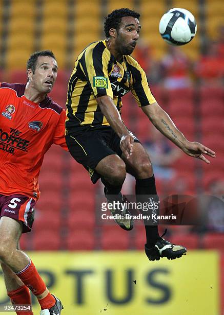Paul Ifill of the Phoenix attacks the ball during the round 16 A-League match between the Queensland Roar and the Wellington Phoenix at Suncorp...
