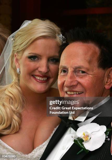 Bride Brynne Gordon and groom Geoffrey Edelsten pose for a photograph after the wedding of Geoffrey Edelsten and Brynne Gordon at Crown Palladium on...