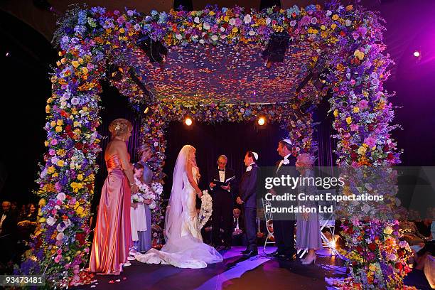 Bride Brynne Gordon and groom Geoffrey Edelsten during the wedding of Geoffrey Edelsten and Brynne Gordon at Crown Palladium on November 29, 2009 in...