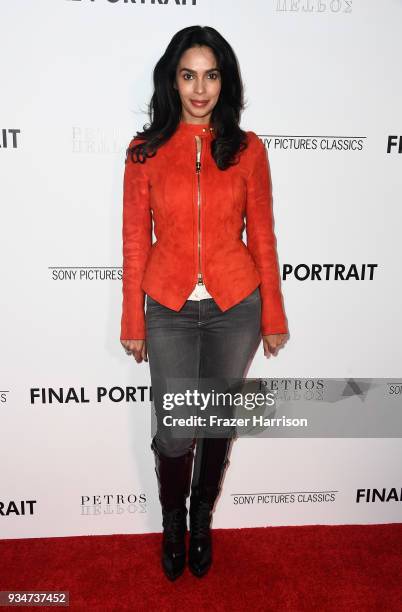 Mallika Sherawat attends the premiere of Sony Pictures Classics' "Final Portrait" at Pacific Design Center on March 19, 2018 in West Hollywood,...