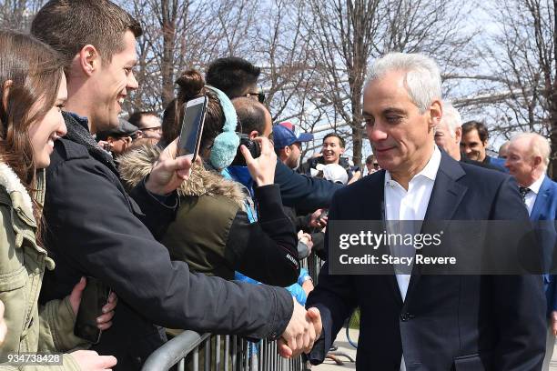 Mayor of Chicago Rahm Emanuel greets fans at Cloud Gate for the Laver Cup 2018 Chicago Launch on March 19, 2018 in Chicago, Illinois.