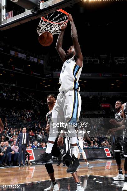 JaMychal Green of the Memphis Grizzlies dunks the ball against the Brooklyn Nets on March 19, 2018 at Barclays Center in Brooklyn, New York. NOTE TO...