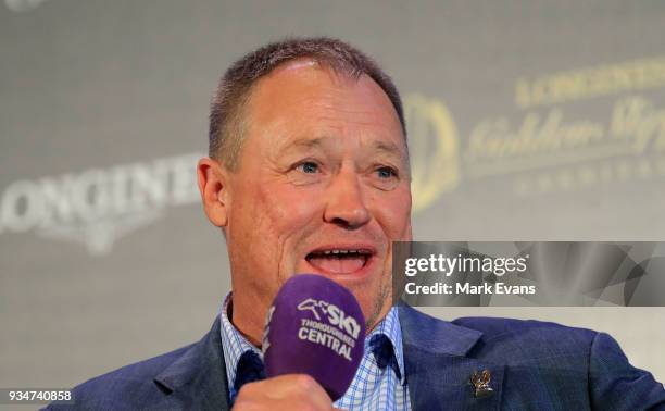 Trainer Tony McEvoy looks on during the 2018 Golden Slipper Barrier Draw at Rosehill Gardens on March 20, 2018 in Sydney, Australia.